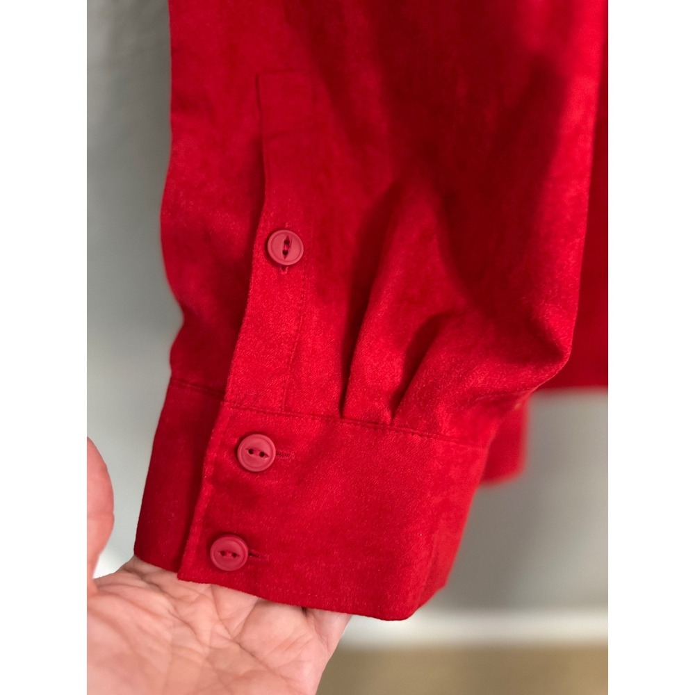 NWT Catherines Red Velour Shirt 5X Plus Red Long Sleeve Button Up Office Career - Picture 3 of 10